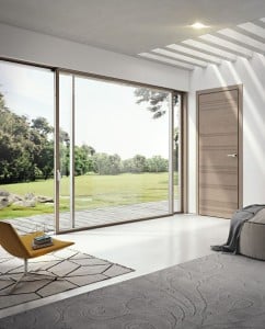 Porta battente incanto F in rovere e serramenti coordinati in legno alluminio Pail slim 80 Total Look